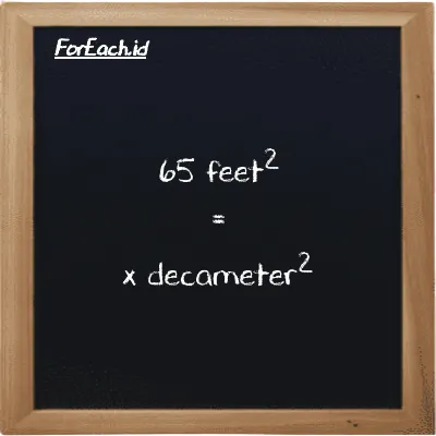 Example feet<sup>2</sup> to decameter<sup>2</sup> conversion (65 ft<sup>2</sup> to dam<sup>2</sup>)