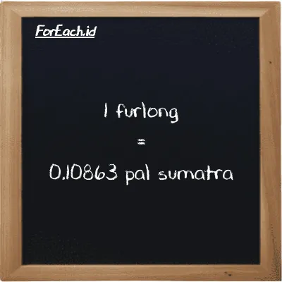 1 furlong is equivalent to 0.10863 pal sumatra (1 fur is equivalent to 0.10863 ps)