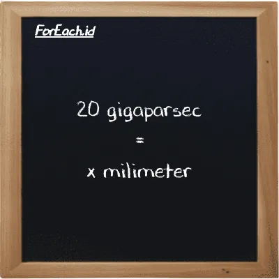 Example gigaparsec to millimeter conversion (20 Gpc to mm)