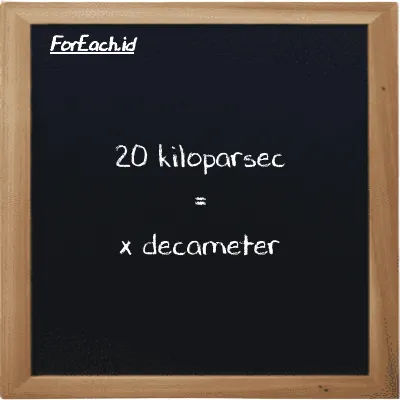 Example kiloparsec to decameter conversion (20 kpc to dam)
