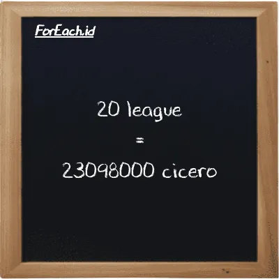 20 league is equivalent to 23098000 cicero (20 lg is equivalent to 23098000 ccr)