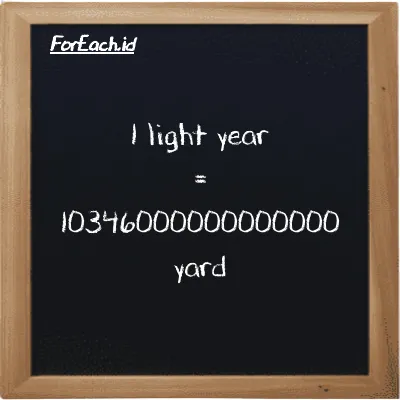 1 light year is equivalent to 10346000000000000 yard (1 ly is equivalent to 10346000000000000 yd)