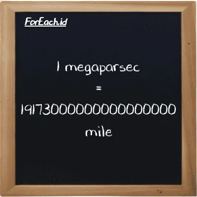 1 megaparsec is equivalent to 19173000000000000000 mile (1 Mpc is equivalent to 19173000000000000000 mi)
