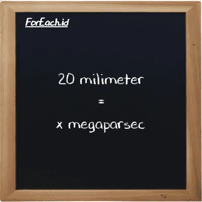 Example millimeter to megaparsec conversion (20 mm to Mpc)