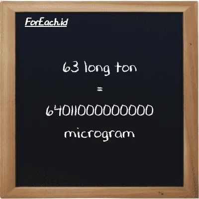 63 long ton is equivalent to 64011000000000 microgram (63 LT is equivalent to 64011000000000 µg)