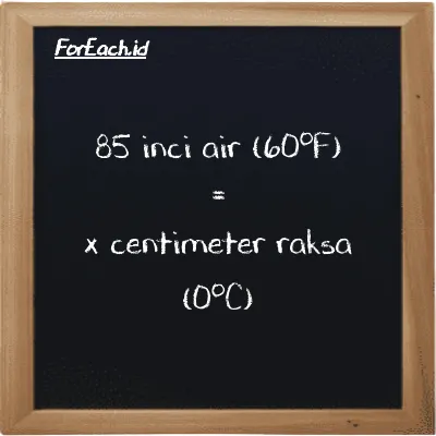 Example inch water (60<sup>o</sup>F) to centimeter mercury (0<sup>o</sup>C) conversion (85 inH20 to cmHg)
