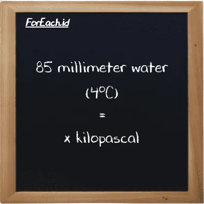 Example millimeter water (4<sup>o</sup>C) to kilopascal conversion (85 mmH2O to kPa)