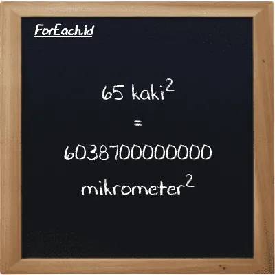 65 kaki<sup>2</sup> setara dengan 6038700000000 mikrometer<sup>2</sup> (65 ft<sup>2</sup> setara dengan 6038700000000 µm<sup>2</sup>)