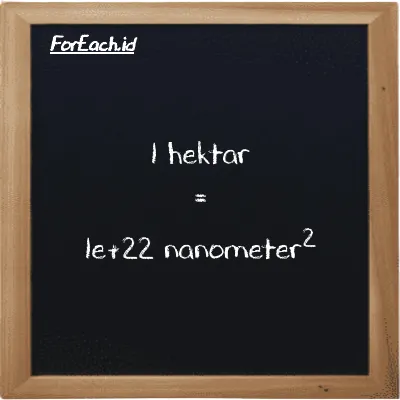 1 hektar setara dengan 1e+22 nanometer<sup>2</sup> (1 ha setara dengan 1e+22 nm<sup>2</sup>)