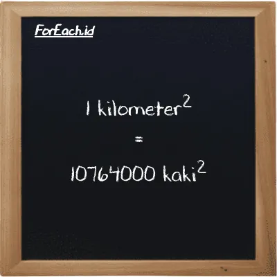 1 kilometer<sup>2</sup> setara dengan 10764000 kaki<sup>2</sup> (1 km<sup>2</sup> setara dengan 10764000 ft<sup>2</sup>)