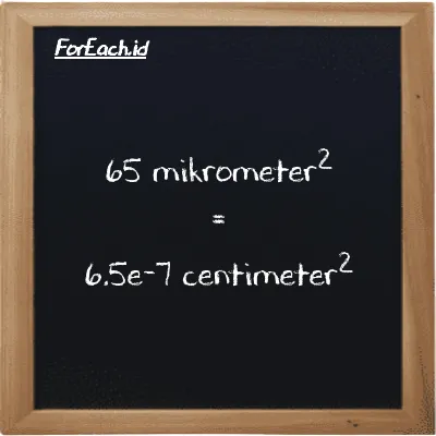 65 mikrometer<sup>2</sup> setara dengan 6.5e-7 centimeter<sup>2</sup> (65 µm<sup>2</sup> setara dengan 6.5e-7 cm<sup>2</sup>)