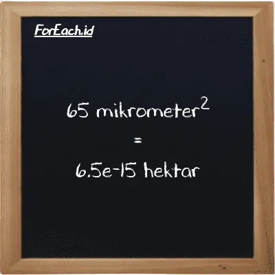 65 mikrometer<sup>2</sup> setara dengan 6.5e-15 hektar (65 µm<sup>2</sup> setara dengan 6.5e-15 ha)
