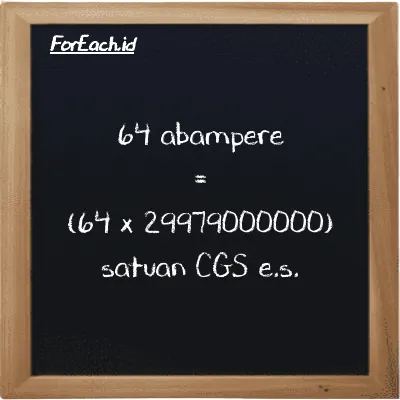 Cara konversi abampere ke satuan CGS e.s. (abA ke cgs-esu): 64 abampere (abA) setara dengan 64 dikalikan dengan 29979000000 satuan CGS e.s. (cgs-esu)