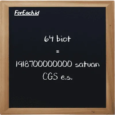 64 biot setara dengan 1918700000000 satuan CGS e.s. (64 Bi setara dengan 1918700000000 cgs-esu)