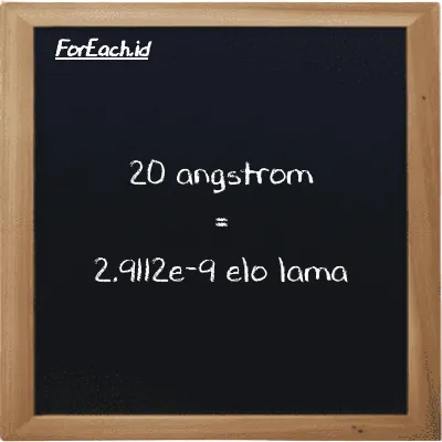 20 angstrom setara dengan 2.9112e-9 elo lama (20 Å setara dengan 2.9112e-9 el la)