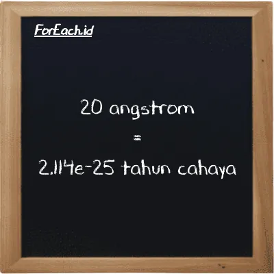 20 angstrom setara dengan 2.114e-25 tahun cahaya (20 Å setara dengan 2.114e-25 ly)