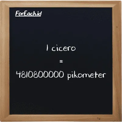 1 cicero setara dengan 4810800000 pikometer (1 ccr setara dengan 4810800000 pm)