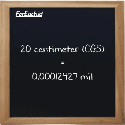 20 centimeter setara dengan 0.00012427 mil (20 cm setara dengan 0.00012427 mi)