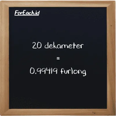 20 dekameter setara dengan 0.99419 furlong (20 dam setara dengan 0.99419 fur)