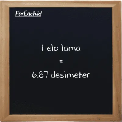 1 elo lama setara dengan 6.87 desimeter (1 el la setara dengan 6.87 dm)