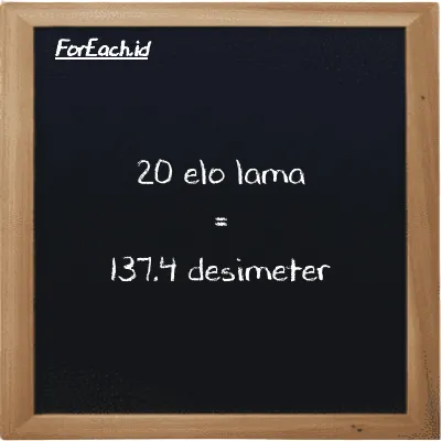20 elo lama setara dengan 137.4 desimeter (20 el la setara dengan 137.4 dm)