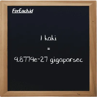 1 kaki setara dengan 9.8779e-27 gigaparsec (1 ft setara dengan 9.8779e-27 Gpc)