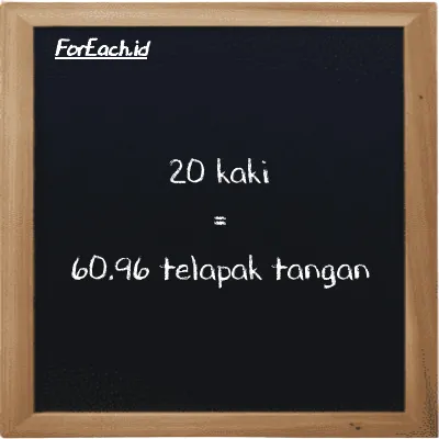 20 kaki setara dengan 60.96 telapak tangan (20 ft setara dengan 60.96 h)