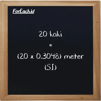 Cara konversi kaki ke meter (ft ke m): 20 kaki (ft) setara dengan 20 dikalikan dengan 0.3048 meter (m)