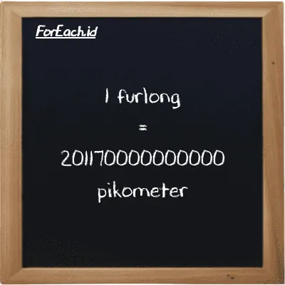 1 furlong setara dengan 201170000000000 pikometer (1 fur setara dengan 201170000000000 pm)