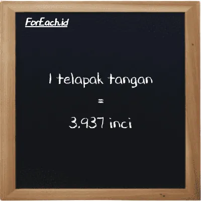 1 telapak tangan setara dengan 3.937 inci (1 h setara dengan 3.937 in)
