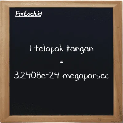 1 telapak tangan setara dengan 3.2408e-24 megaparsec (1 h setara dengan 3.2408e-24 Mpc)