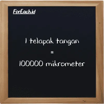 1 telapak tangan setara dengan 100000 mikrometer (1 h setara dengan 100000 µm)