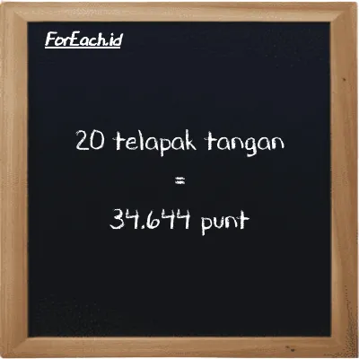 20 telapak tangan setara dengan 34.644 punt (20 h setara dengan 34.644 pnt)