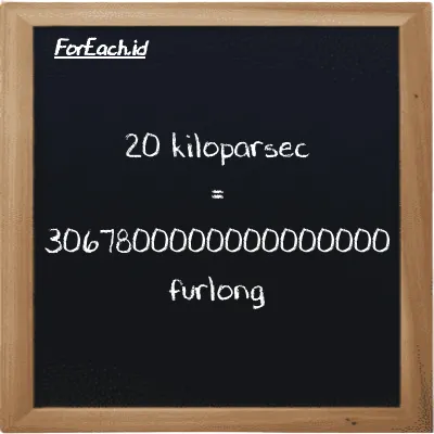 20 kiloparsec setara dengan 3067800000000000000 furlong (20 kpc setara dengan 3067800000000000000 fur)