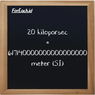 20 kiloparsec setara dengan 617140000000000000000 meter (20 kpc setara dengan 617140000000000000000 m)