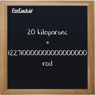 20 kiloparsec setara dengan 122710000000000000000 rod (20 kpc setara dengan 122710000000000000000 rd)
