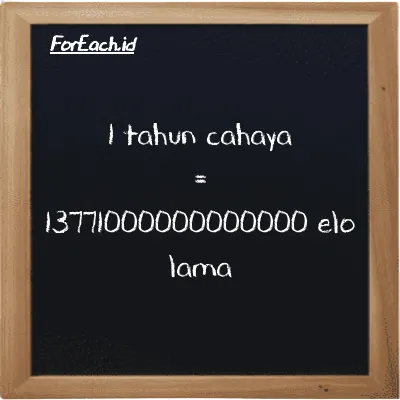 1 tahun cahaya setara dengan 13771000000000000 elo lama (1 ly setara dengan 13771000000000000 el la)