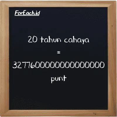 20 tahun cahaya setara dengan 3277600000000000000 punt (20 ly setara dengan 3277600000000000000 pnt)