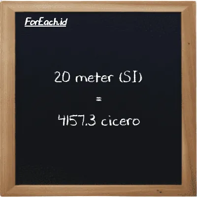 20 meter setara dengan 4157.3 cicero (20 m setara dengan 4157.3 ccr)