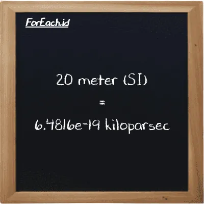 20 meter setara dengan 6.4816e-19 kiloparsec (20 m setara dengan 6.4816e-19 kpc)