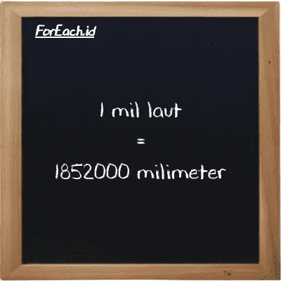 1 mil laut setara dengan 1852000 milimeter (1 nmi setara dengan 1852000 mm)