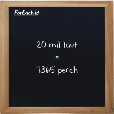 20 mil laut setara dengan 7365 perch (20 nmi setara dengan 7365 prc)