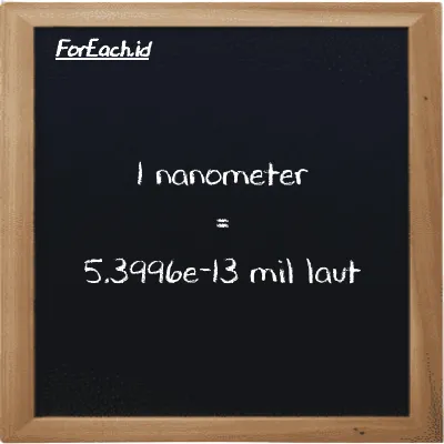 1 nanometer setara dengan 5.3996e-13 mil laut (1 nm setara dengan 5.3996e-13 nmi)