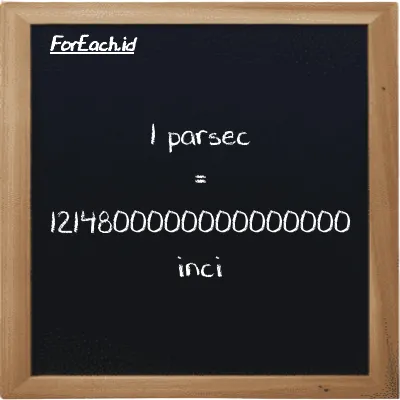 1 parsec setara dengan 1214800000000000000 inci (1 pc setara dengan 1214800000000000000 in)