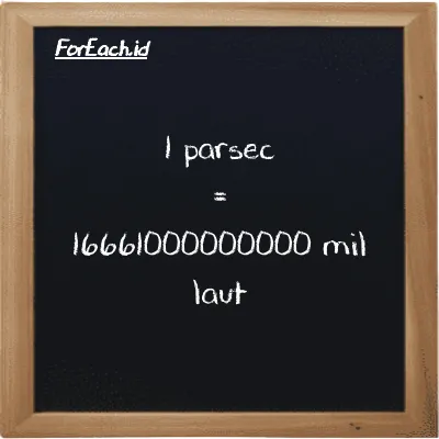 1 parsec setara dengan 16661000000000 mil laut (1 pc setara dengan 16661000000000 nmi)