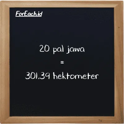 20 pal jawa setara dengan 301.39 hektometer (20 pj setara dengan 301.39 hm)