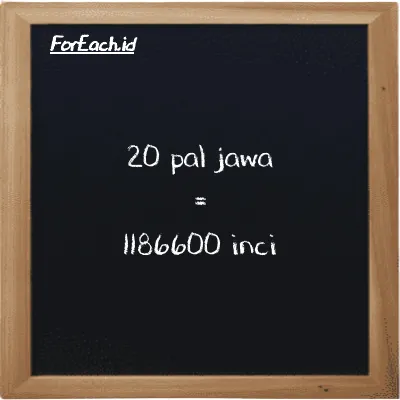 20 pal jawa setara dengan 1186600 inci (20 pj setara dengan 1186600 in)