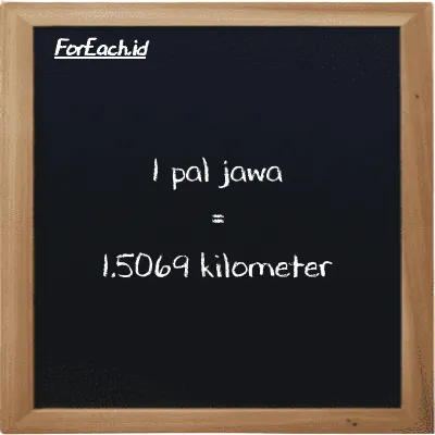 1 pal jawa setara dengan 1.5069 kilometer (1 pj setara dengan 1.5069 km)