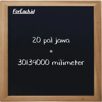 20 pal jawa setara dengan 30139000 milimeter (20 pj setara dengan 30139000 mm)