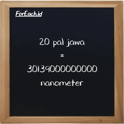20 pal jawa setara dengan 30139000000000 nanometer (20 pj setara dengan 30139000000000 nm)
